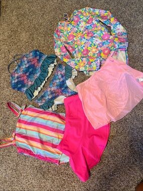 Girls' Bright Mixed Swim & Cover-Up Set - Floral, Stripes & Mermaid